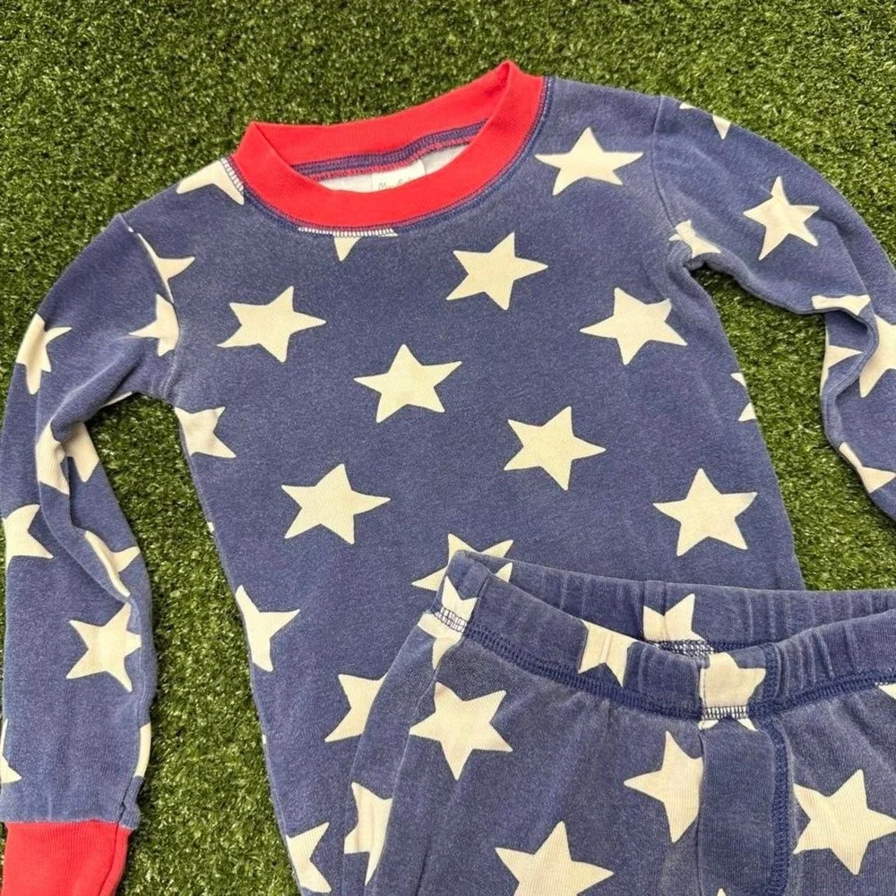 Mini Boden 3Y Cotton Pajamas Red White Stars on Blue 2 Piece